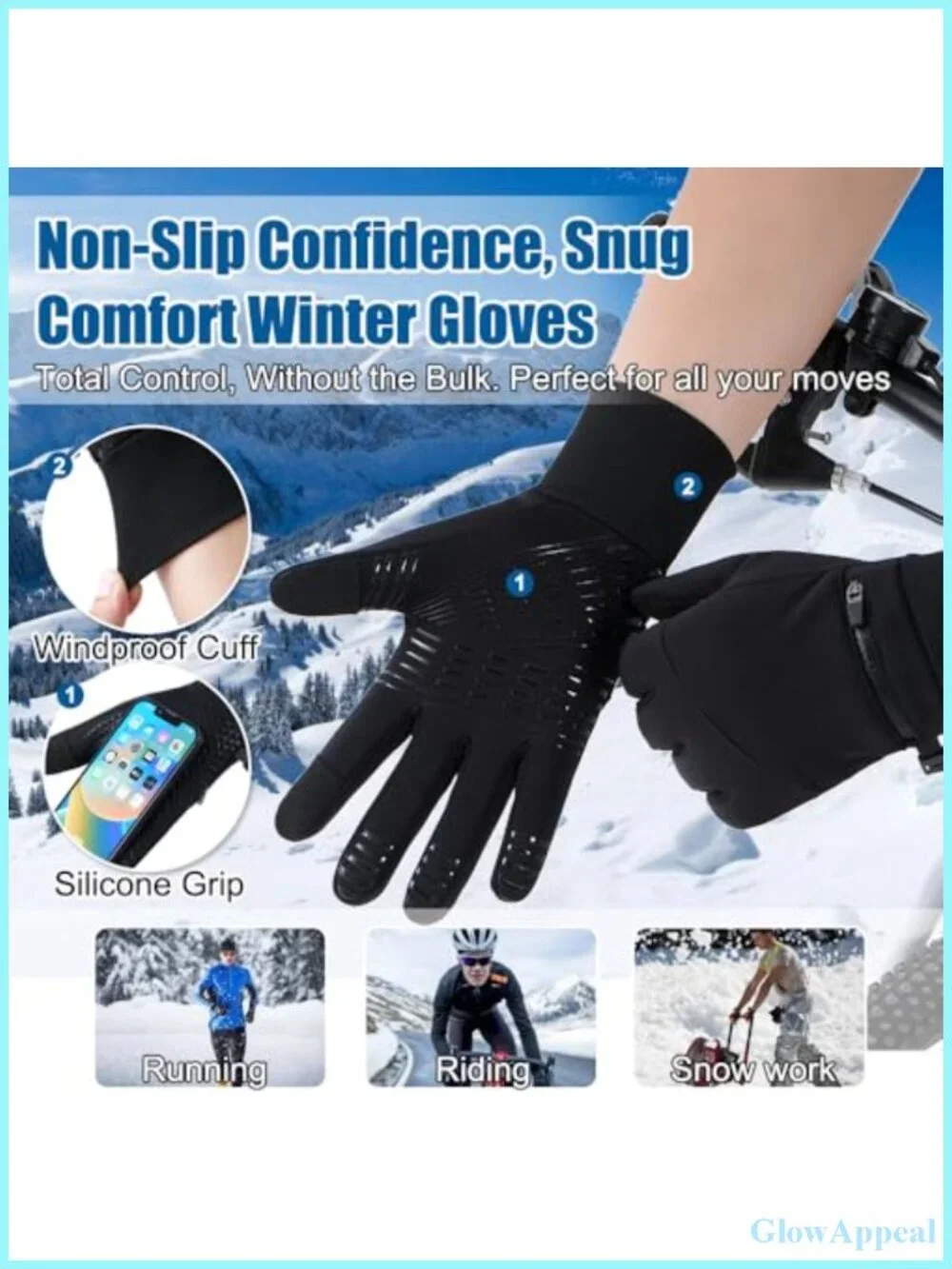 Waterproof Thermal Touchscreen Gloves with Silicone Grip for Running Cycling